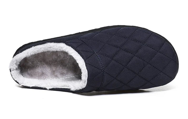 Men's quilted mule slippers with diamond stitching, plush lining and open back - view 13