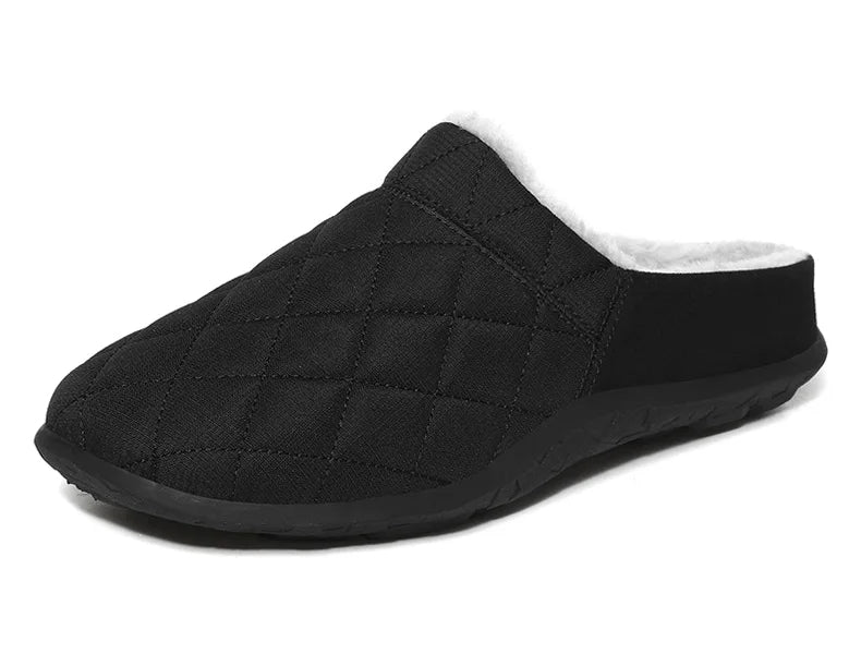 Men's quilted mule slippers with diamond stitching, plush lining and open back - view 20