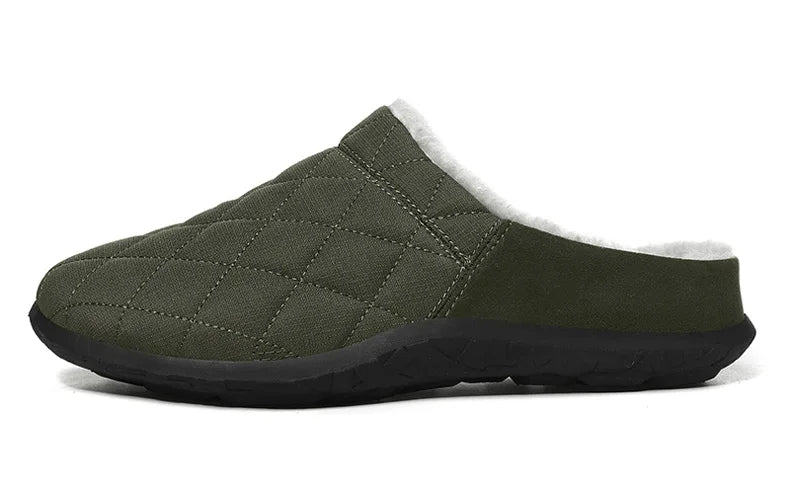 Men's quilted mule slippers with diamond stitching, plush lining and open back - view 25