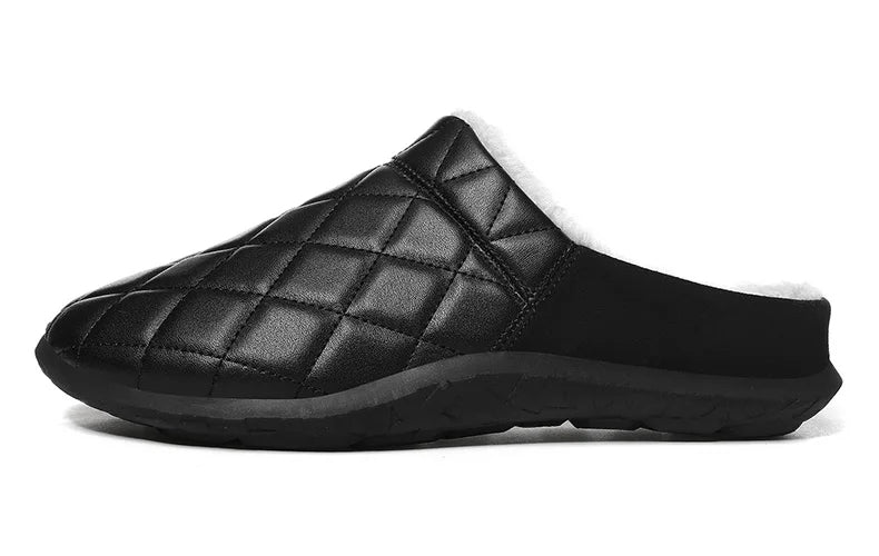 Men's quilted mule slippers with diamond stitching, plush lining and open back - view 6