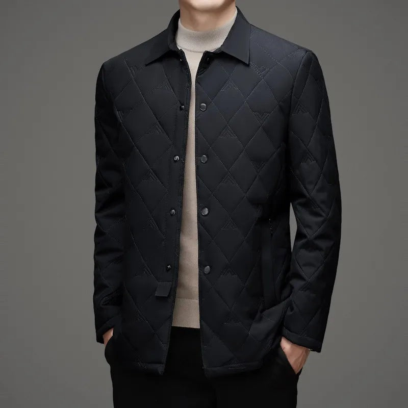 Men's quilted shirt jacket with press studs and a check lining