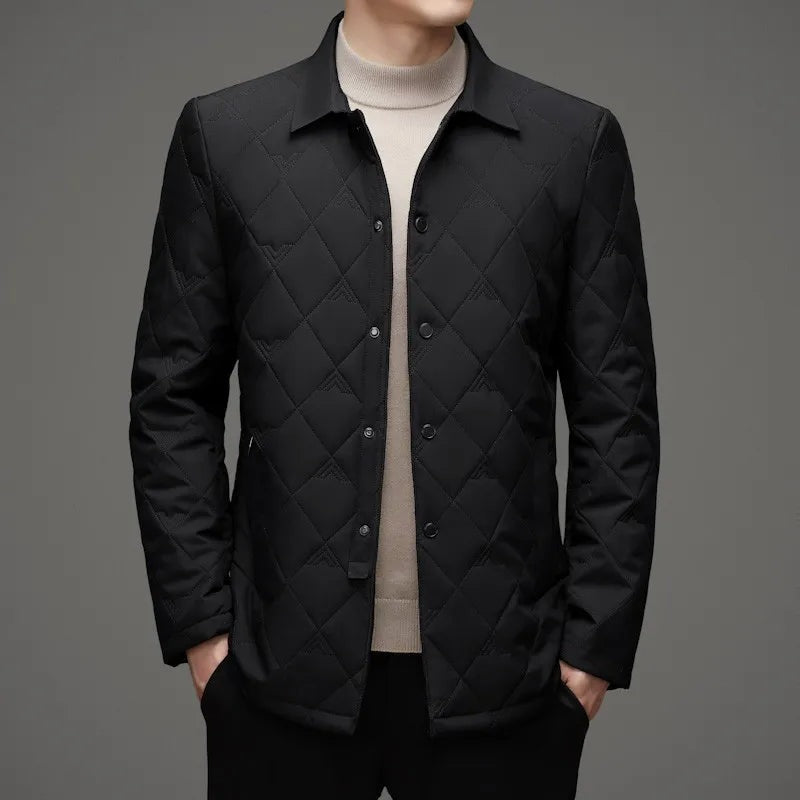 Men's quilted shirt jacket with press studs and a check lining - view 4