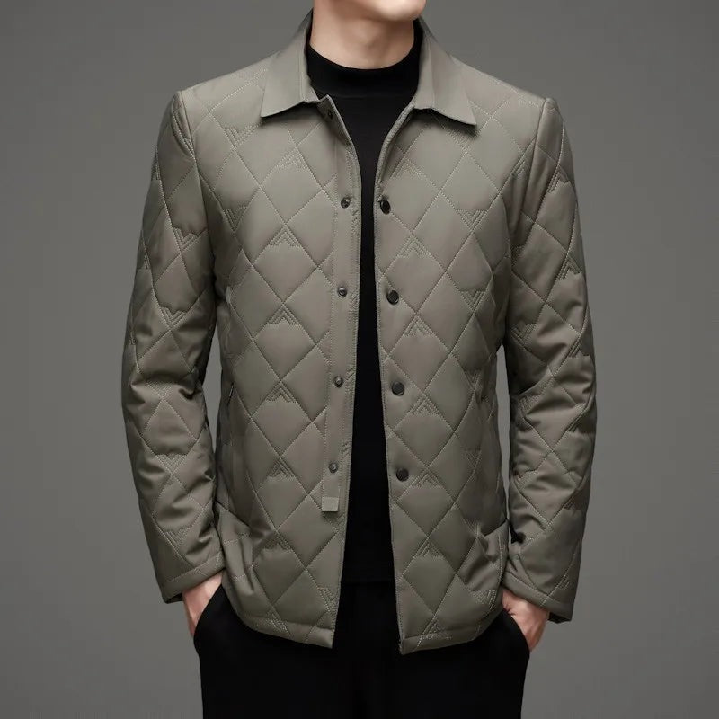Men's quilted shirt jacket with press studs and a check lining - view 6