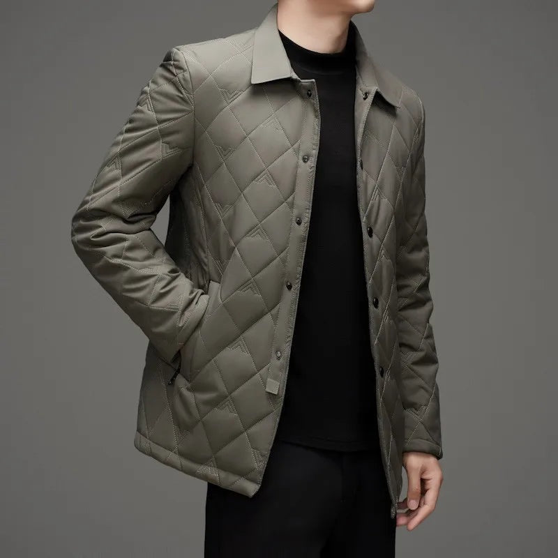 Men's quilted shirt jacket with press studs and a check lining - view 7