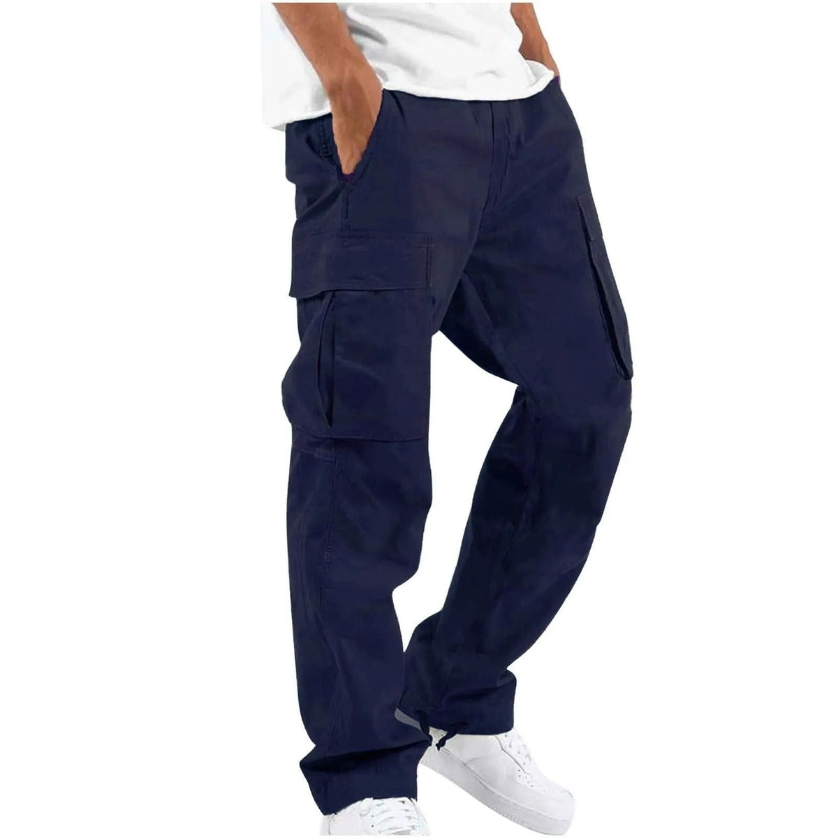 Men's relaxed cargo trousers with a drawcord waist and flap pockets - navy
