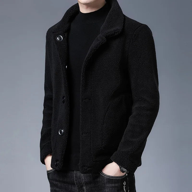 Men's reversible teddy jacket with a suede-look reverse side - black
