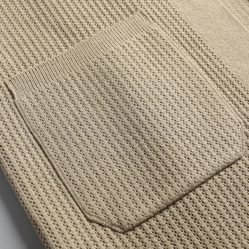Men's ribbed knit cardigan with a shirt collar, buttons and patch pockets - view 6