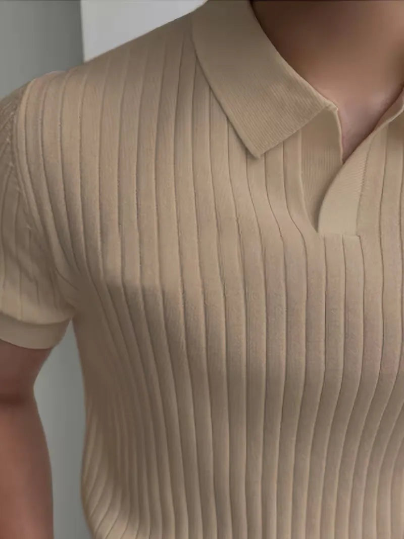 Men's ribbed knit polo with an open V-neck - view 13