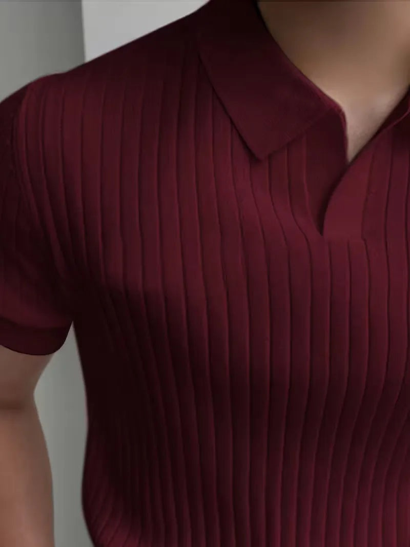 Men's ribbed knit polo with an open V-neck - view 3