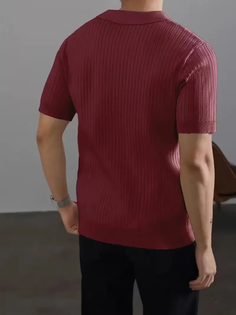 Men's ribbed knit polo with an open V-neck - view 4