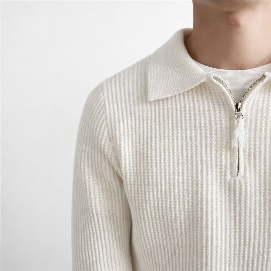 Men's ribbed quarter-zip jumper with a polo collar