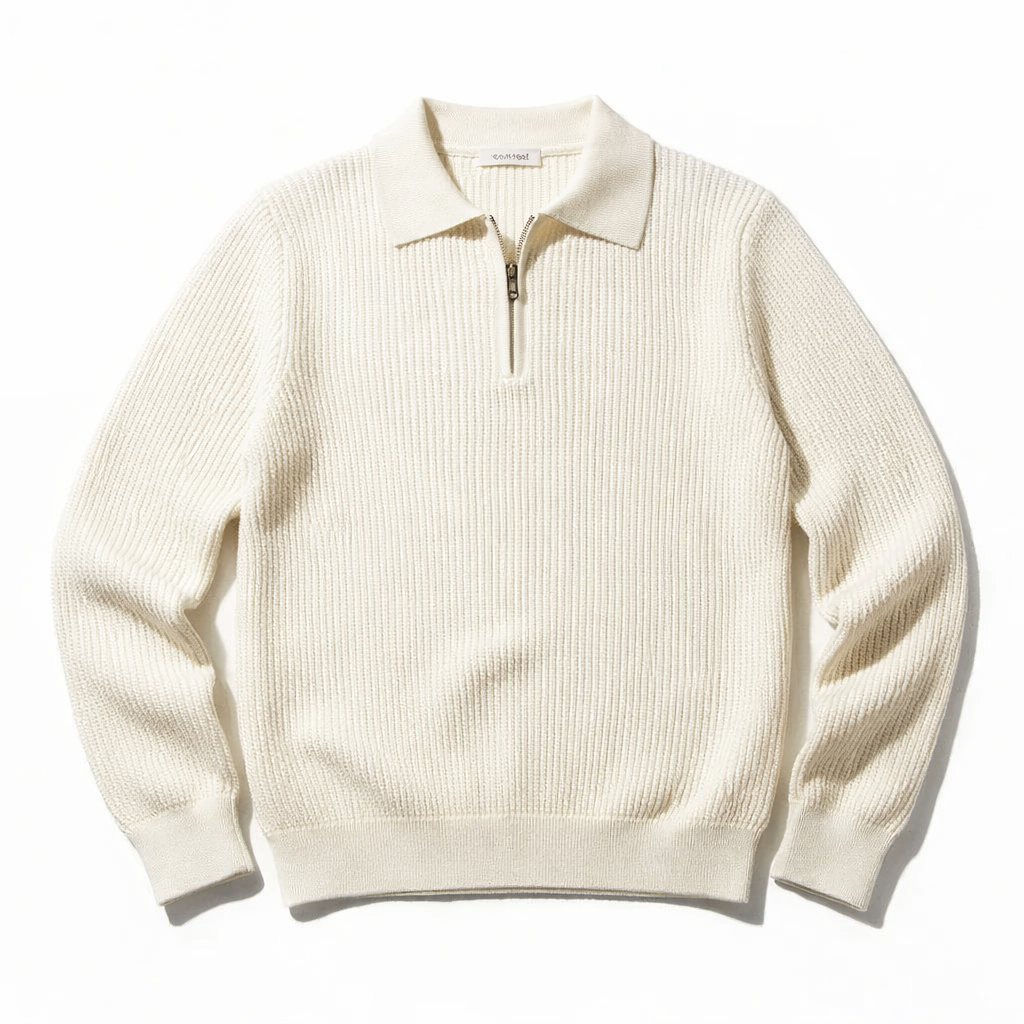 Men's ribbed quarter-zip jumper with a polo collar