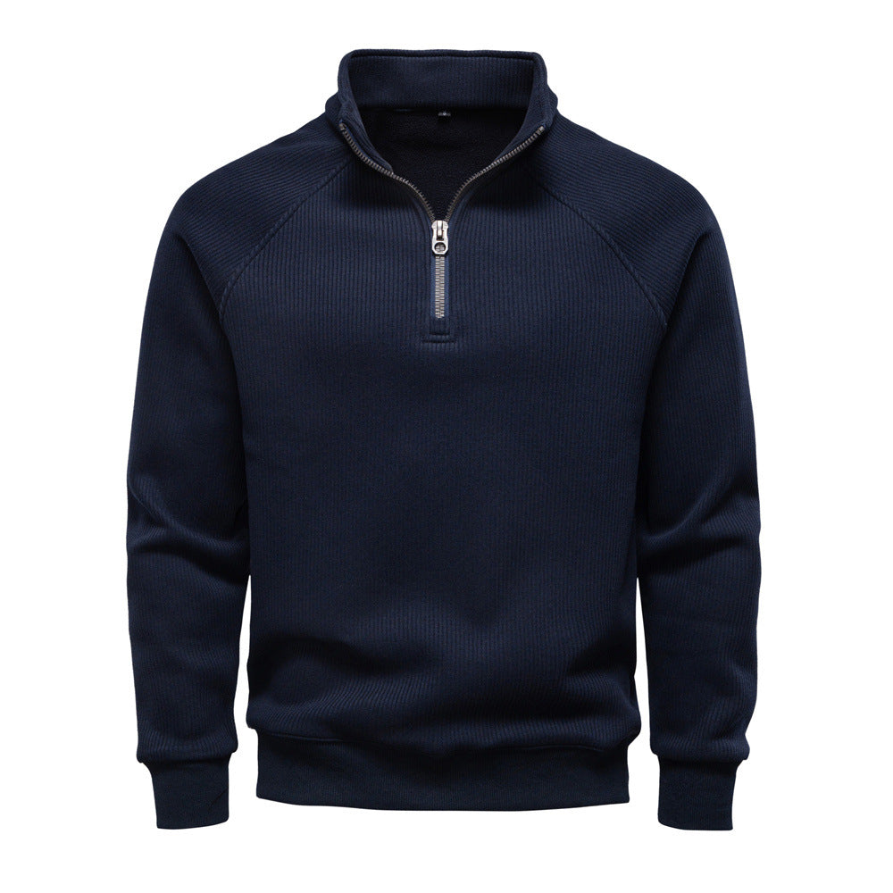 Men's ribbed quarter-zip sweatshirt with a stand collar - navy