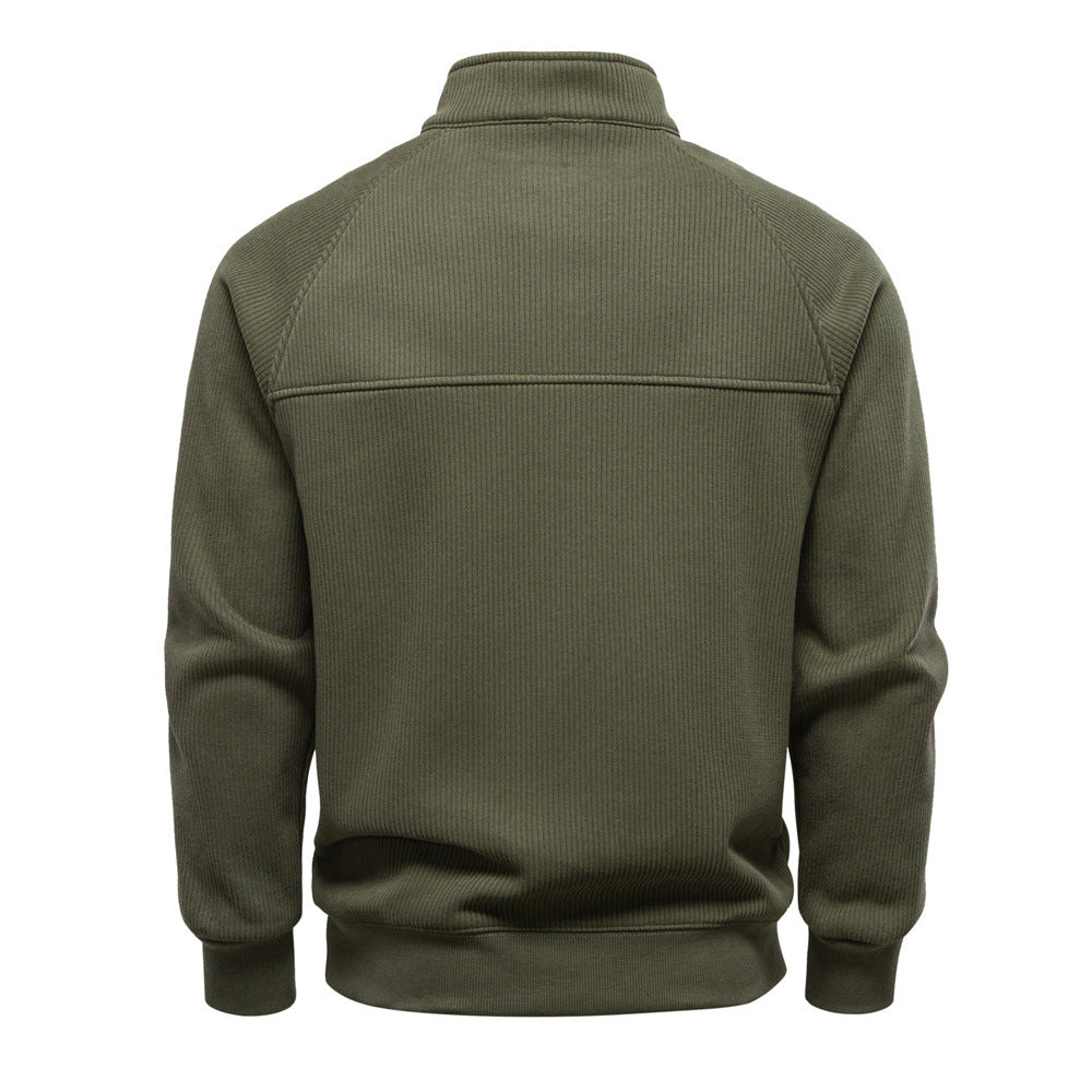 Men's ribbed quarter-zip sweatshirt with a stand collar