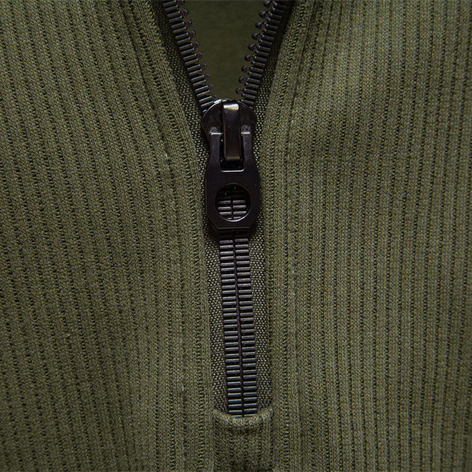 Men's ribbed quarter-zip sweatshirt with a stand collar