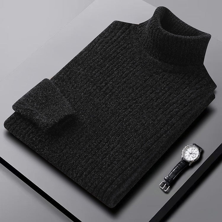 Men's roll neck jumper in a thick rib knit with a marl yarn and a high collar - view 2