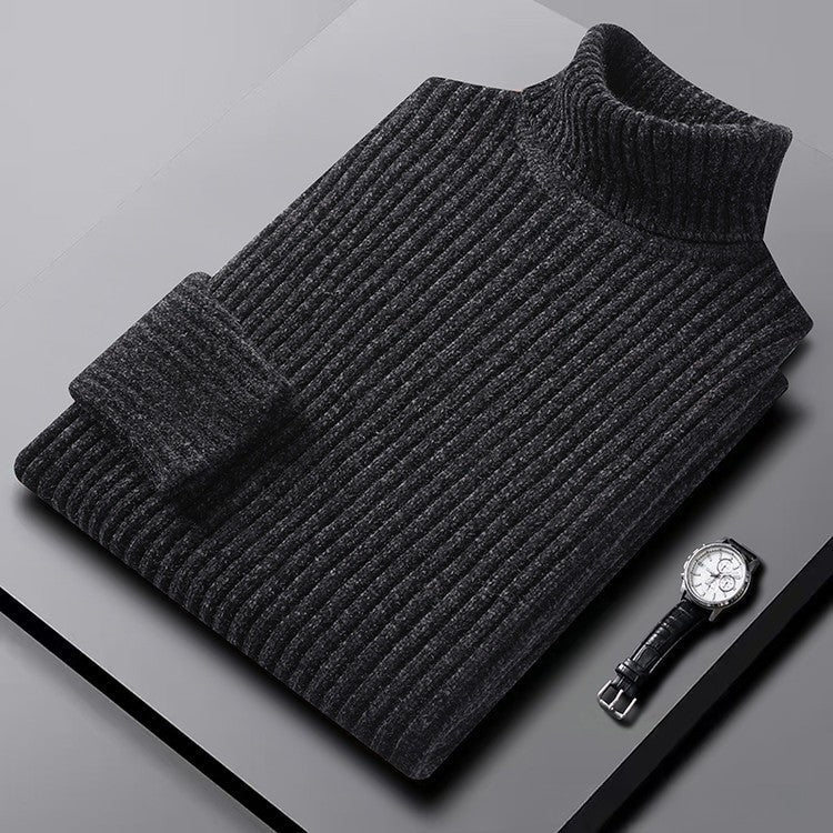 Men's roll neck jumper in a thick rib knit with a marl yarn and a high collar - charcoal