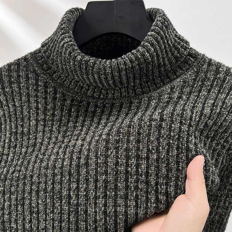 Men's roll neck jumper in a thick rib knit with a marl yarn and a high collar - view 7