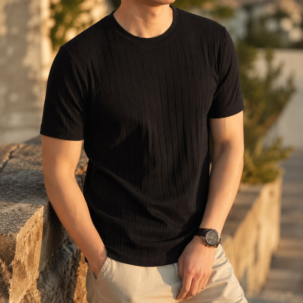 Men's ribbed slim fit T-shirt with a crew neck - view 7