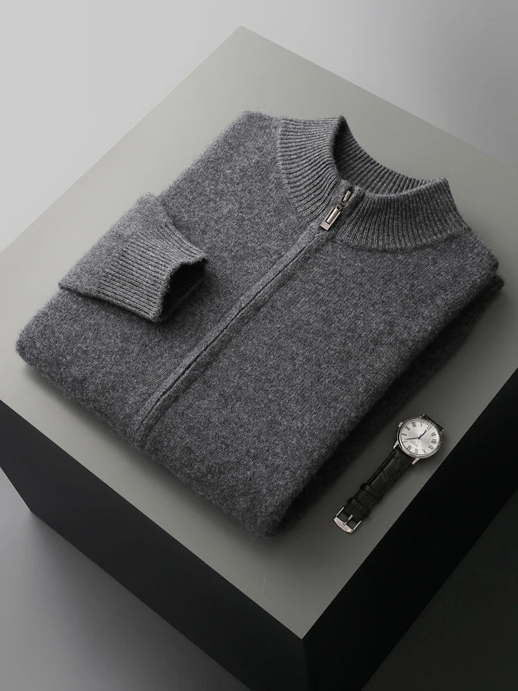 Men's seamless knit zip cardigan with a ribbed stand collar - view 10