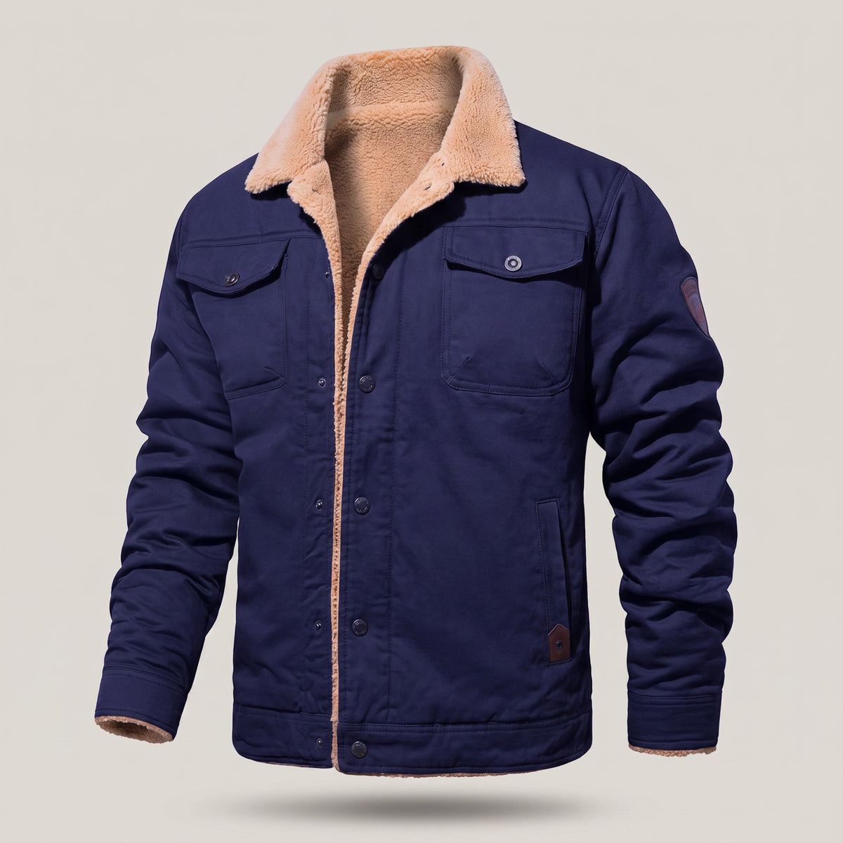 Men's sherpa-lined jacket with two flap chest pockets - navy