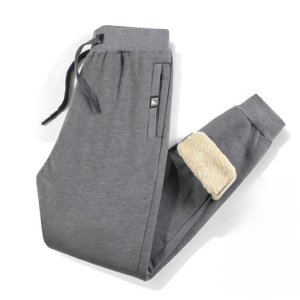 Men's sherpa-lined joggers with an elasticated drawstring waist - grey - cuffed
