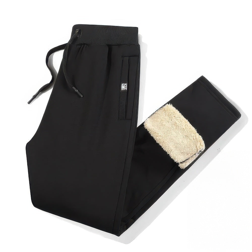 Men's sherpa-lined joggers with an elasticated drawstring waist - black - straight leg