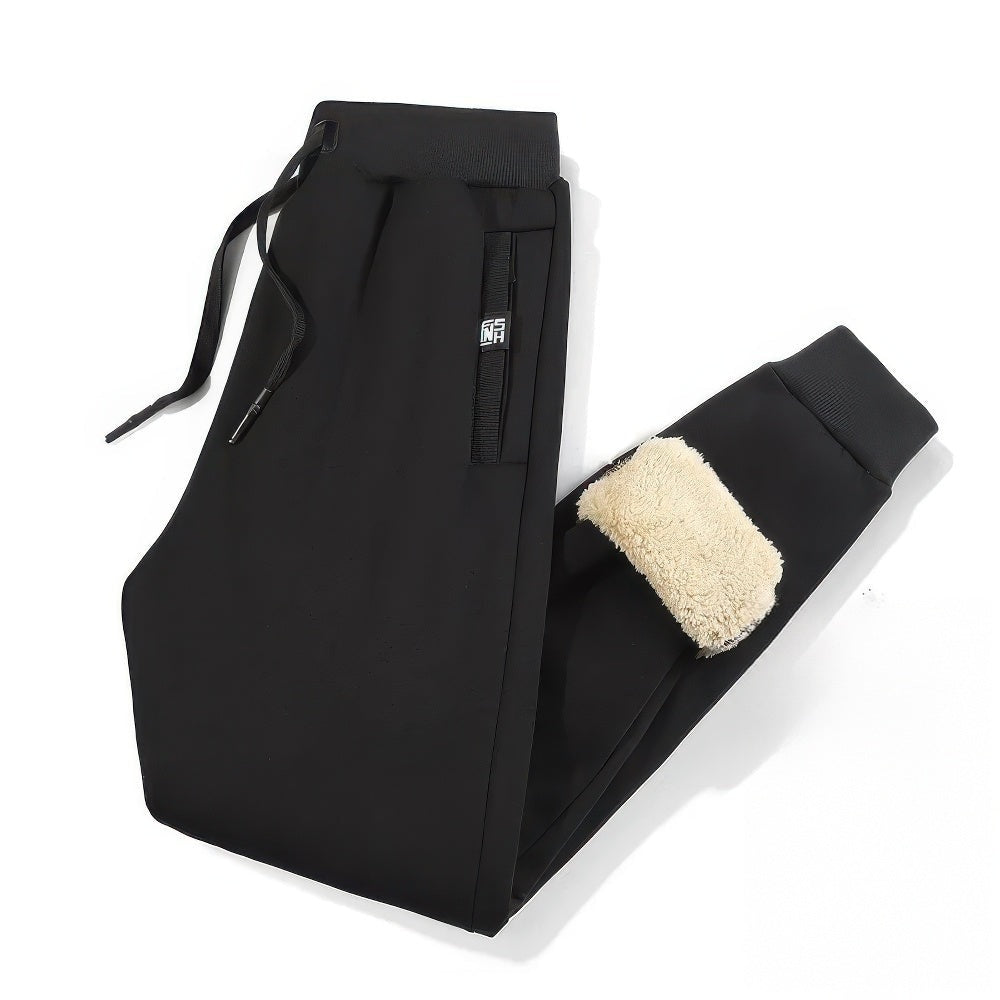 Men's sherpa-lined joggers with an elasticated drawstring waist - black - cuffed