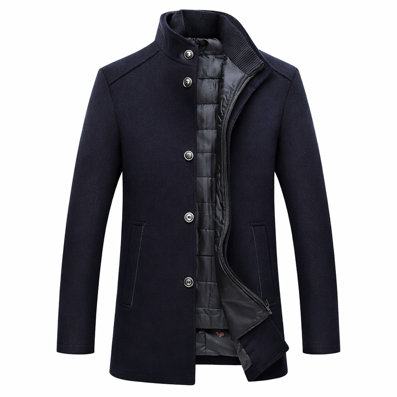 Men's short coat with a stand collar and a padded zip insert - navy