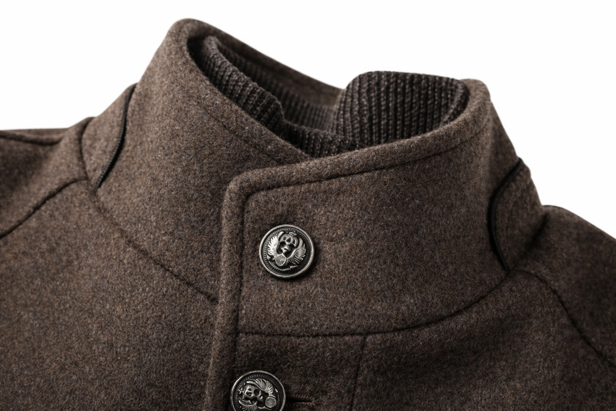 Men's short coat with a stand collar and a padded zip insert