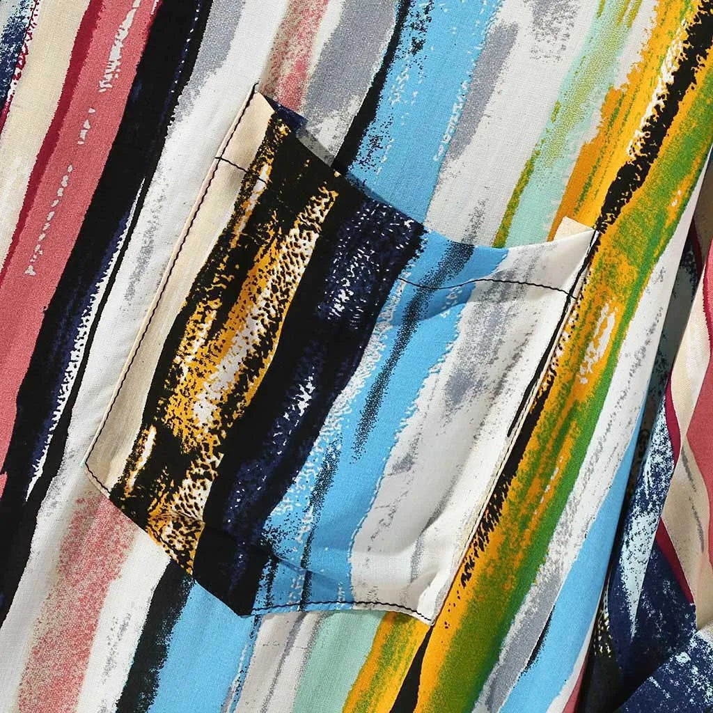 Men's short sleeve shirt with a chest pocket and multicolour painted stripes - view 6