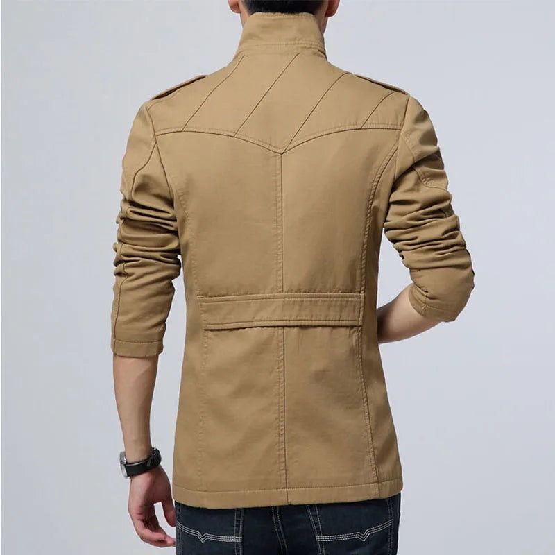 Men's short trench jacket with wide lapels and diagonal stitching - view 3