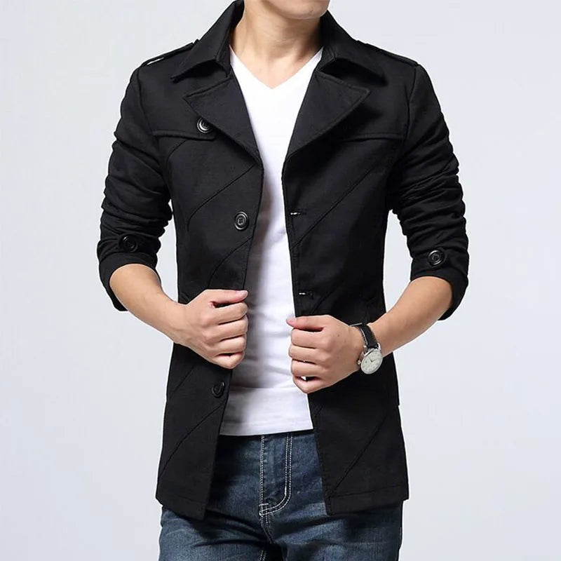 Men's short trench jacket with wide lapels and diagonal stitching - view 6