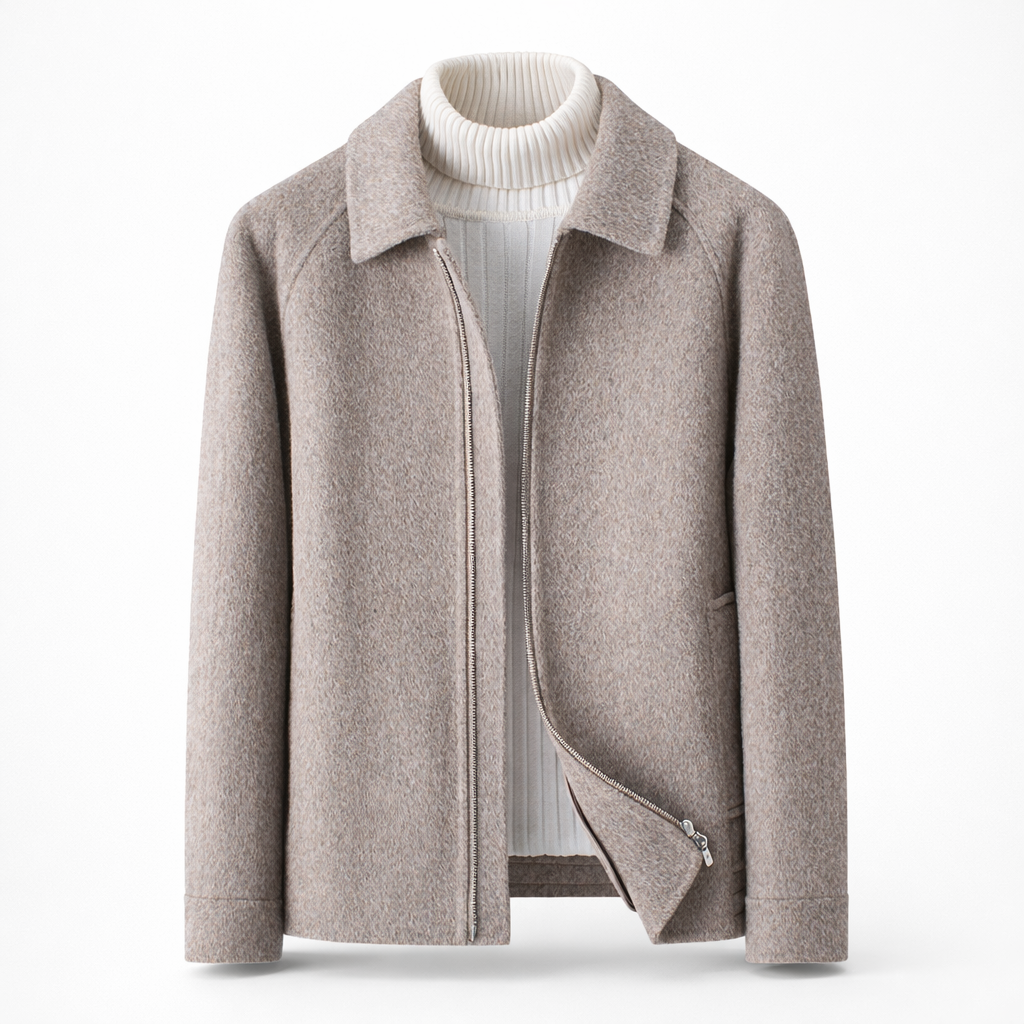 Men's short wool-blend jacket with a zip and shirt collar - taupe