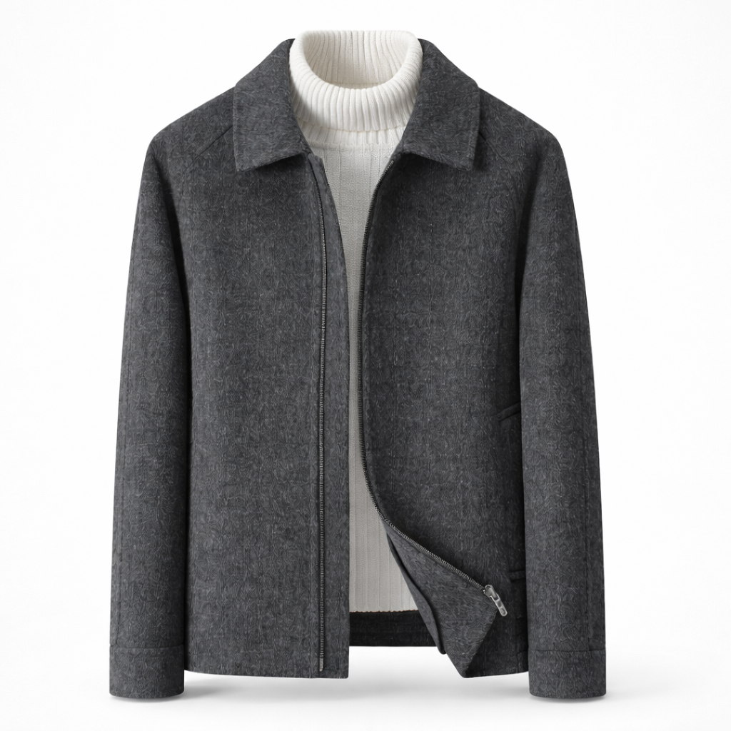 Men's short wool-blend jacket with a zip and shirt collar - charcoal