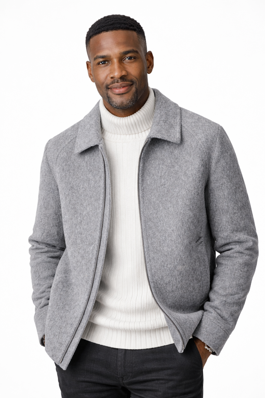 Men's short wool-blend jacket with a zip and shirt collar