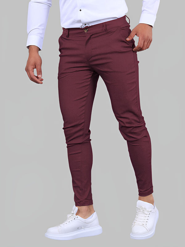 Men's skinny stretch chino trousers in red, ankle length