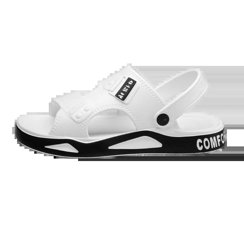 Men's EVA sliders with two straps over the foot, a back strap and a thick two-tone sole - view 5