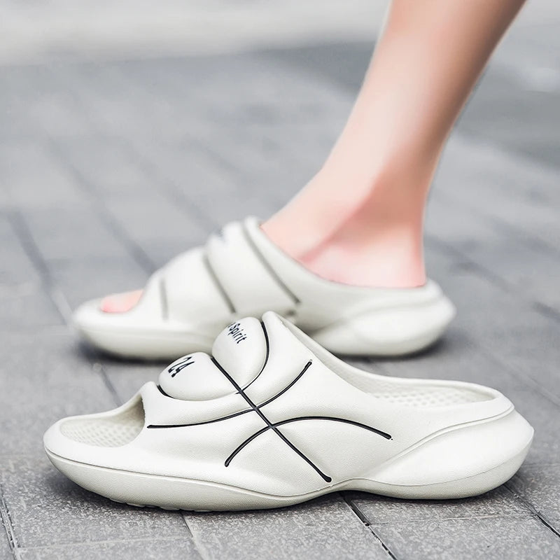Men's EVA sliders with wide basketball-look band, thick sole and perforated footbed - view 3