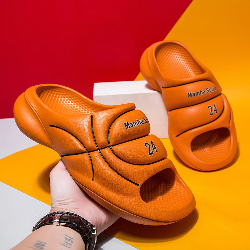 Men's EVA sliders with wide basketball-look band, thick sole and perforated footbed - view 4