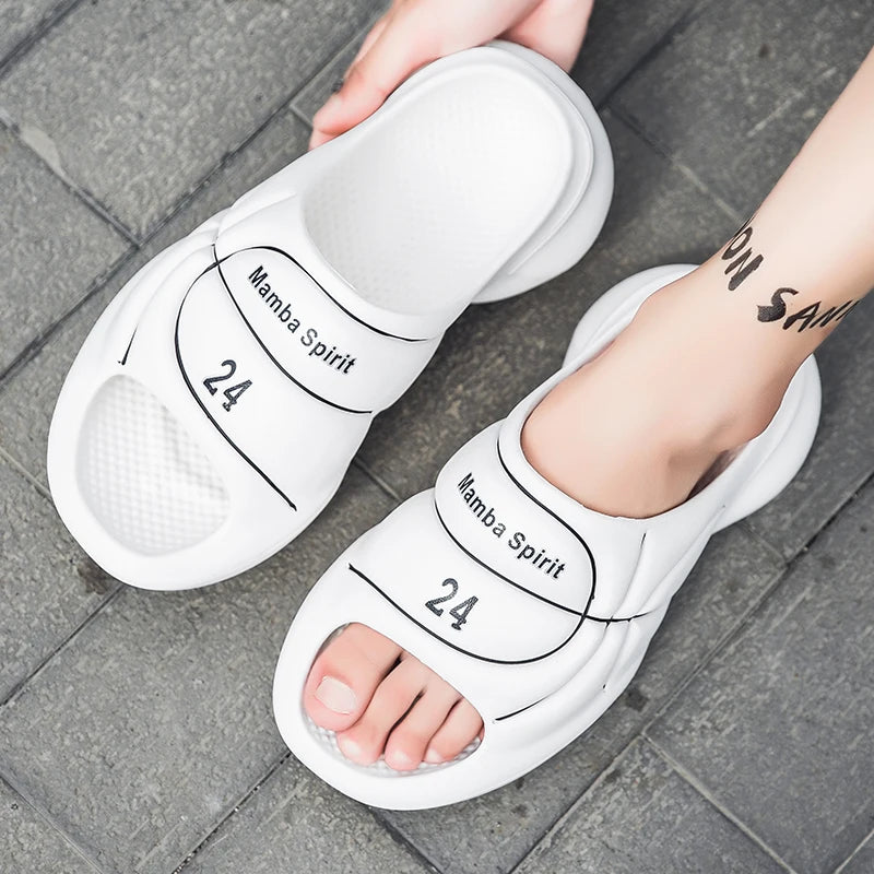 Men's EVA sliders with wide basketball-look band, thick sole and perforated footbed - view 7