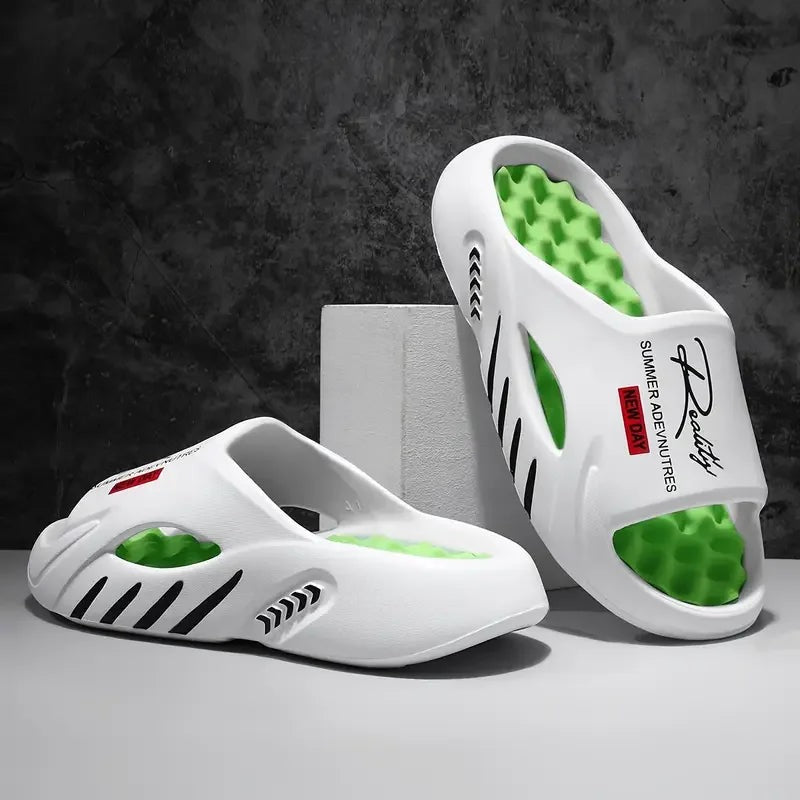 Men's sliders in EVA with a nubbed footbed in a contrast colour and side cut-outs - view 6