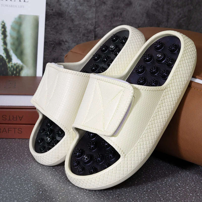 Men's sliders with nubbed footbed, wide hook-and-loop strap and thick sole - view 3
