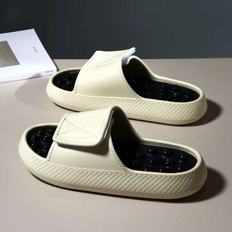 Men's sliders with nubbed footbed, wide hook-and-loop strap and thick sole - view 5