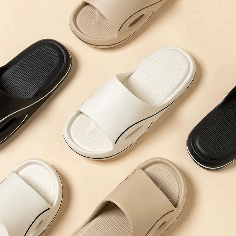 Men's sliders with a thick EVA sole, side cut-out and contrast trim - view 3
