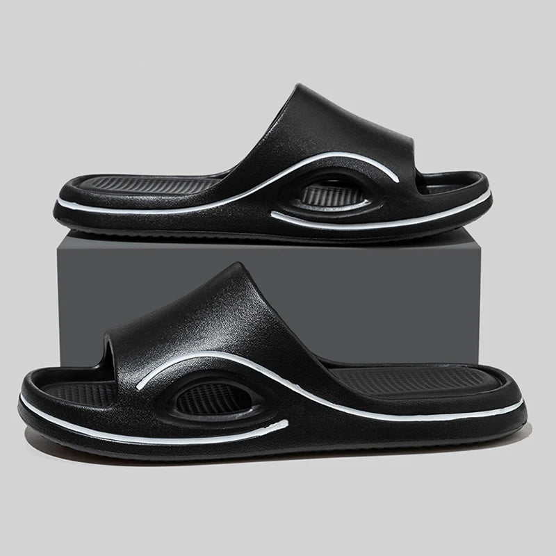 Men's sliders with a thick EVA sole, side cut-out and contrast trim - black