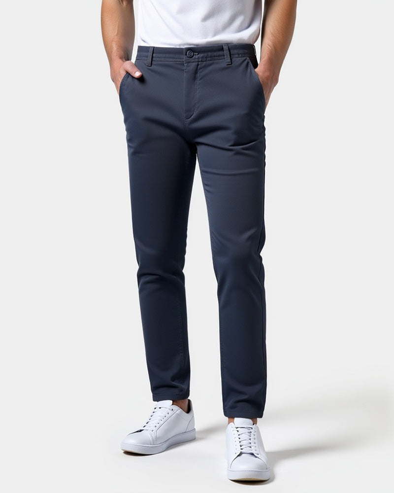 Men's slim fit chino trousers with light stretch and a tapered leg - navy