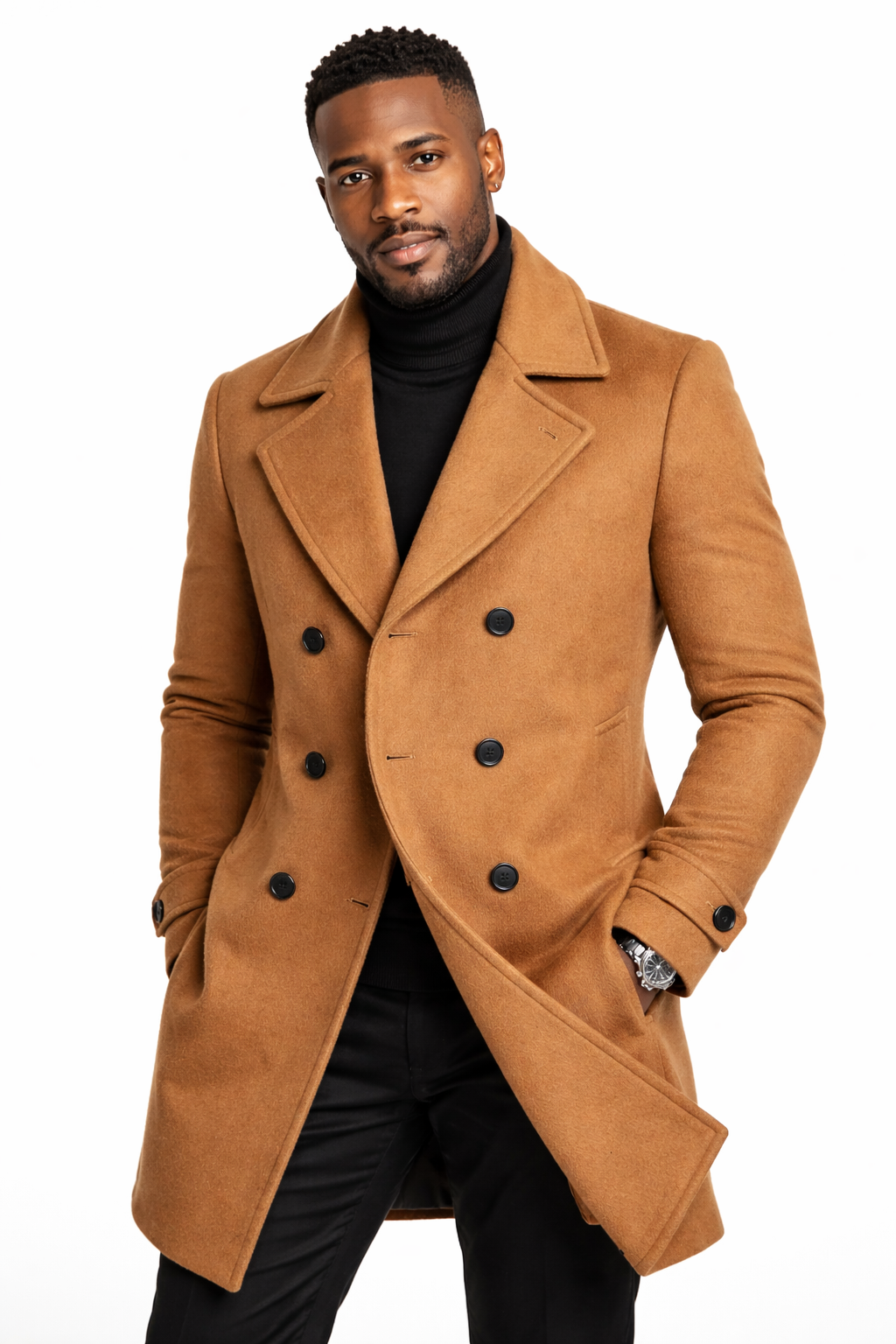 Men's slim double-breasted coat with wide lapels