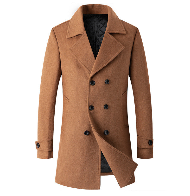 Men's slim double-breasted coat with wide lapels - camel