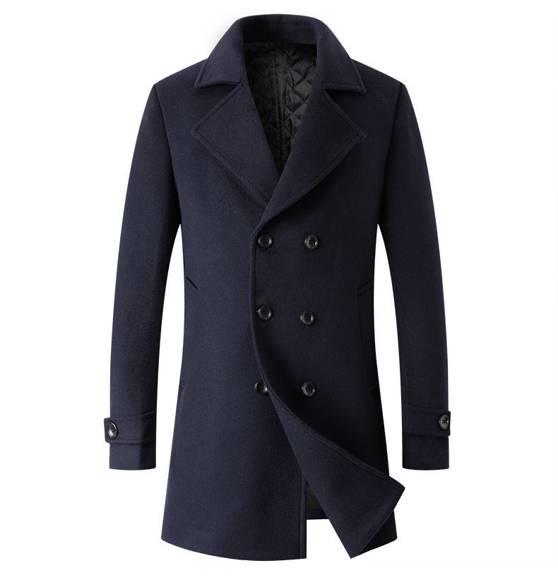 Men's slim double-breasted coat with wide lapels - navy